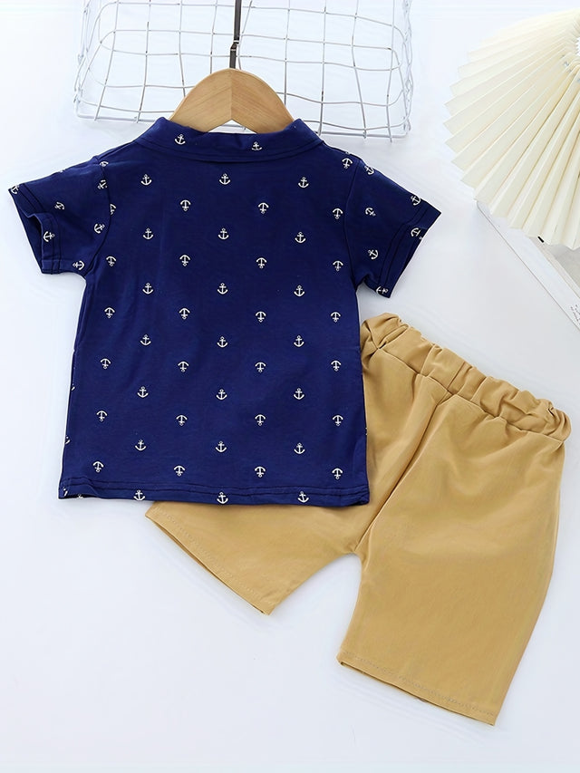 2pcs Nautical Sailor Shorts Set