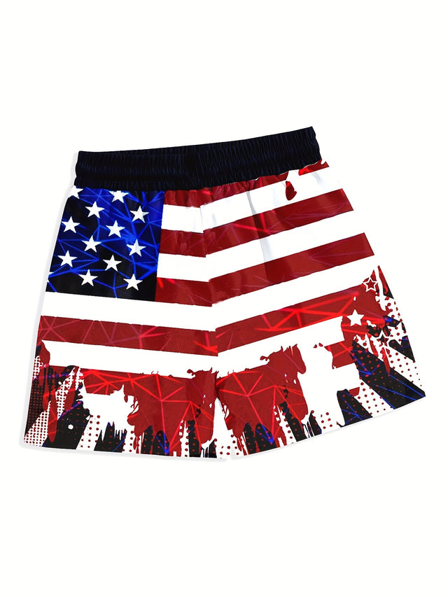 Independence Day Flag Pattern Quick Dry Swim Trunks For Boys