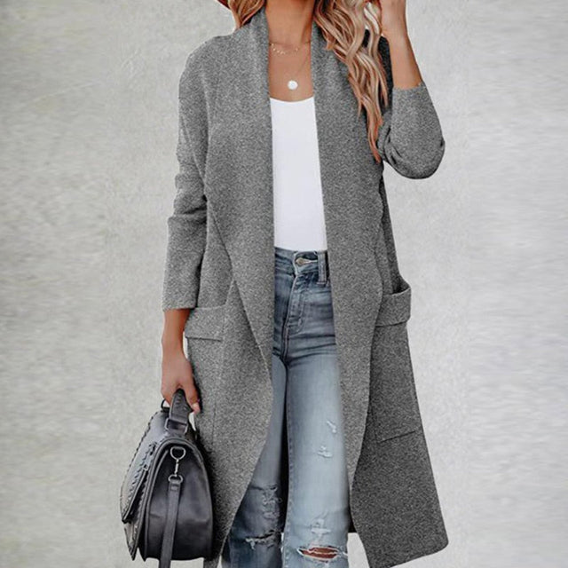 Solid Color Loose Cardigan with Turn-down Collar