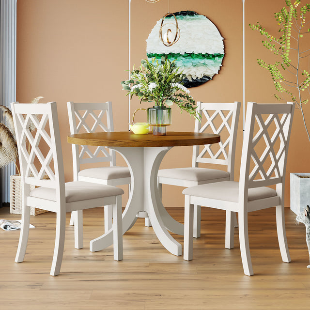 Solid Wood 5-Piece Round Dining Table Set