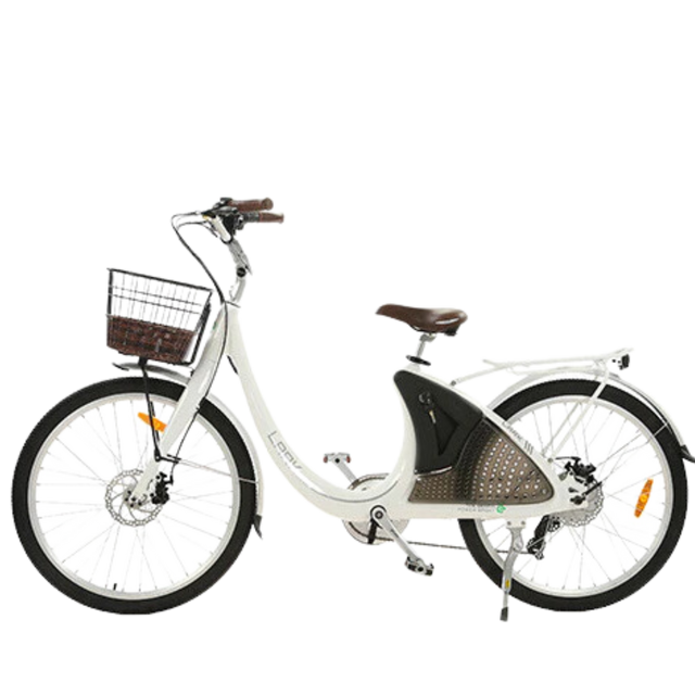 Ecotric 26inch White Lark Electric City Bike For Women with Basket and Rear Rack