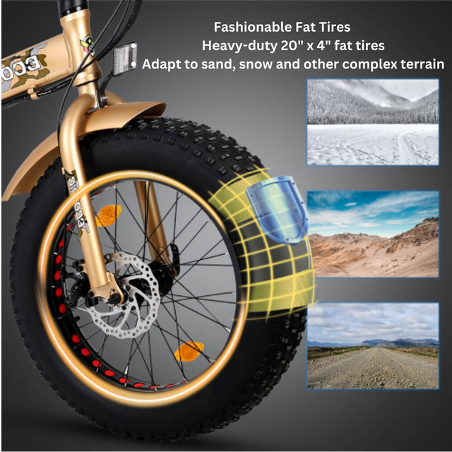 Ecotric 48V Gold portable and folding fat ebike with LCD display