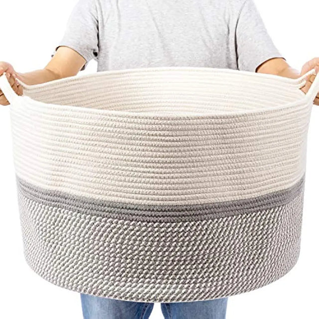 Best Large Collapsible Cotton Rope Woven Basket with Handles