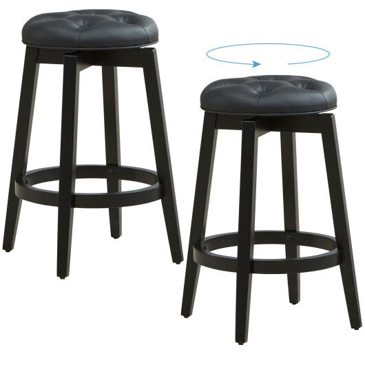 Best 360 Swivel Upholstered Rubberwood Frame Bar Stool Set of 2 with Footrest-24 inches - Color: Black - Size: 24 inches