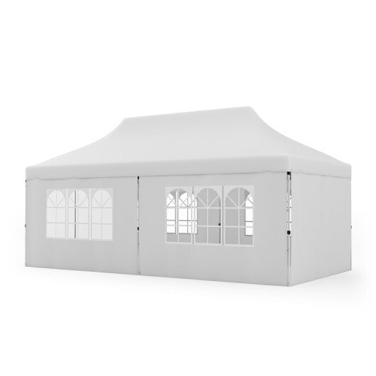 Best 10 x 20 FT Pop up Canopy with 6 Sidewalls and Windows and Carrying Bag for Party Wedding Picnic-White - Color: White