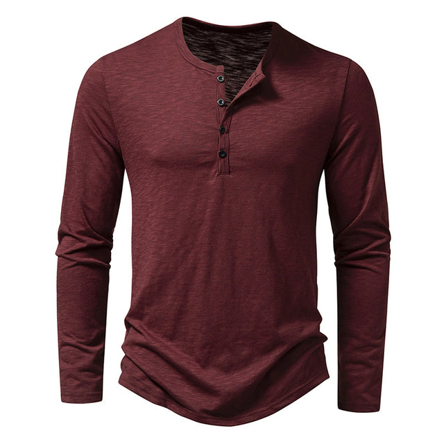 Men's Long Sleeve T-shirt with Button Henry Collar