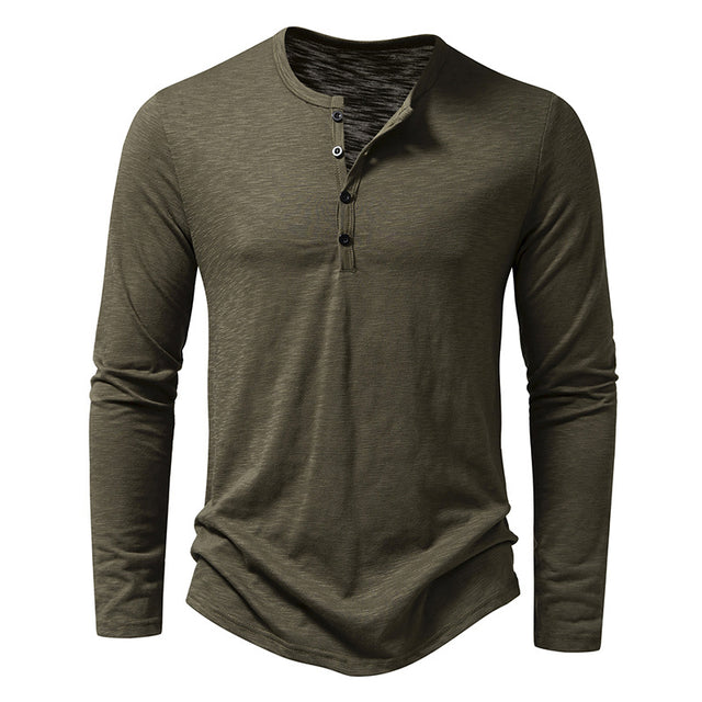 Men's Long Sleeve T-shirt with Button Henry Collar