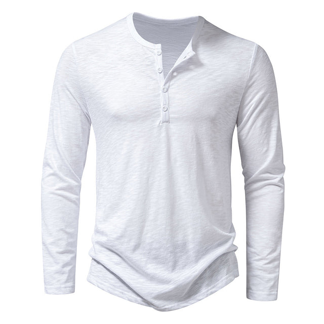 Men's Long Sleeve T-shirt with Button Henry Collar