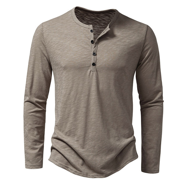 Men's Long Sleeve T-shirt with Button Henry Collar