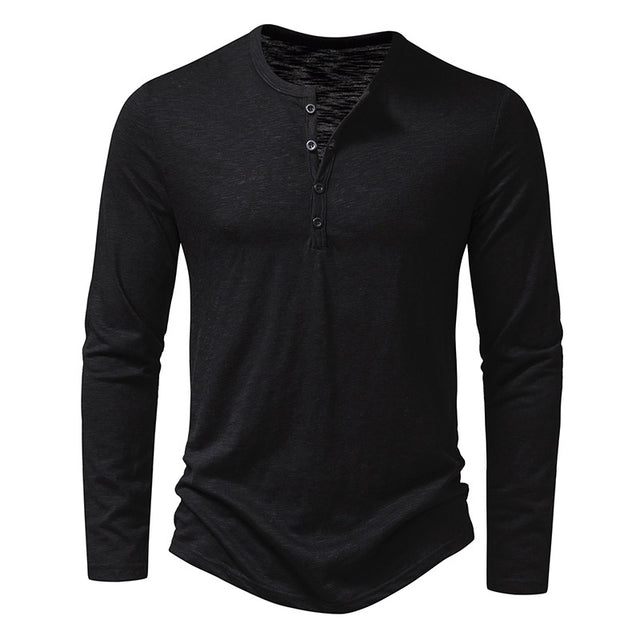 Men's Long Sleeve T-shirt with Button Henry Collar