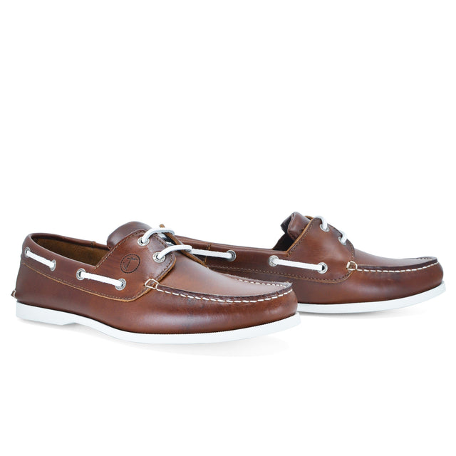 Mens Brown & White Boat Shoe