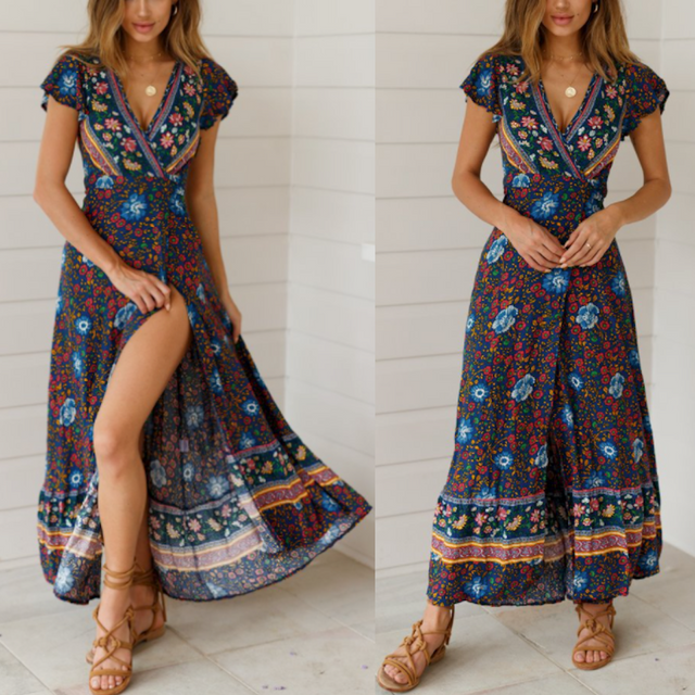 Womens Wrap Style Floral Maxi Dress