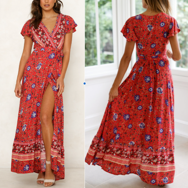 Womens Wrap Style Floral Maxi Dress