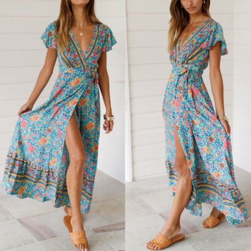 Womens Wrap Style Floral Maxi Dress