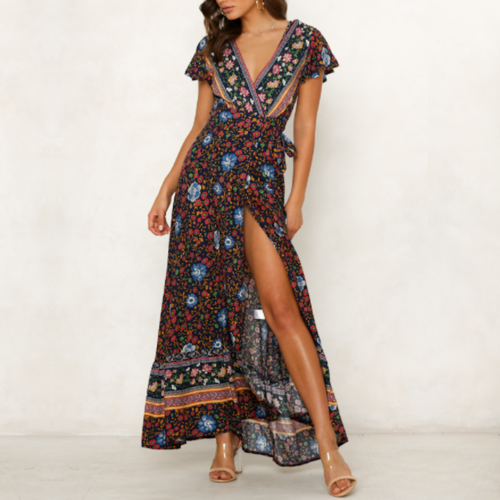 Womens Wrap Style Floral Maxi Dress