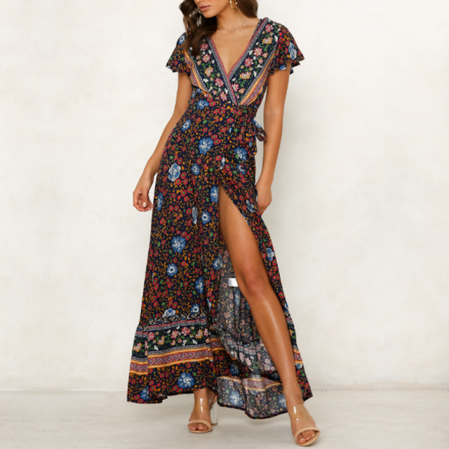 Womens Wrap Style Floral Maxi Dress