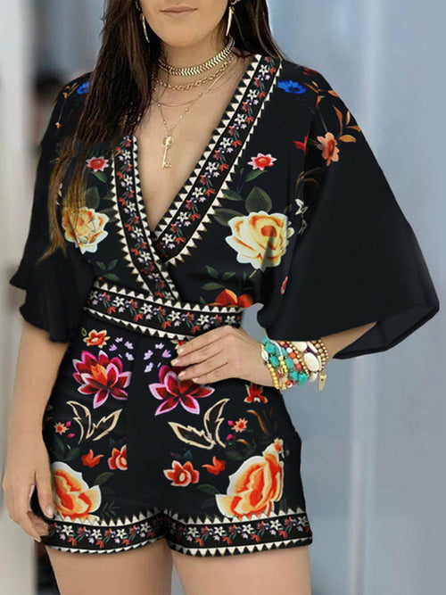 Retro Floral Print Romper