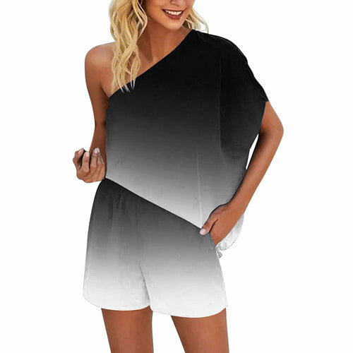 Skew Collar Off-shoulder  Loose Casual Pullovers Shorts Two-piece Sets