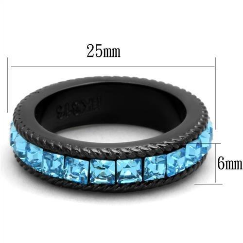 Black Stainless Steel Blue Crystal Ring