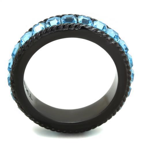 Black Stainless Steel Blue Crystal Ring