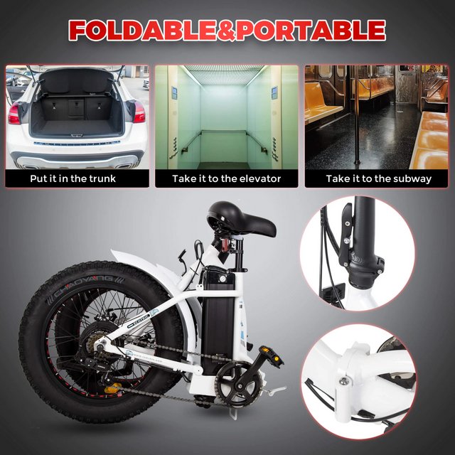 UL Certified-Ecotric 20inch white portable and folding fat bike model Dolphin