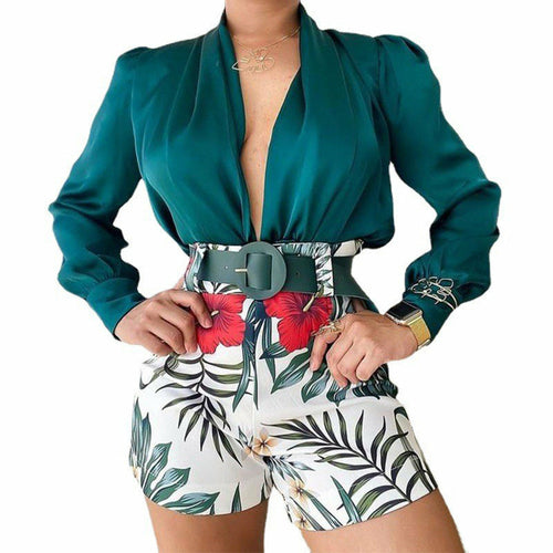 Long Sleeve Shirt & Print Shorts-2 Piece Set