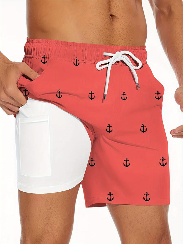 Men's Casual Double Layer Drawstring Swim Shorts