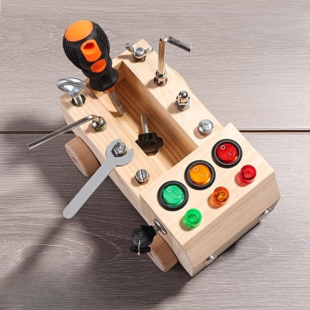 Montessori Wooden Led Switch Busy Board Truck For Kids 3-6 Years