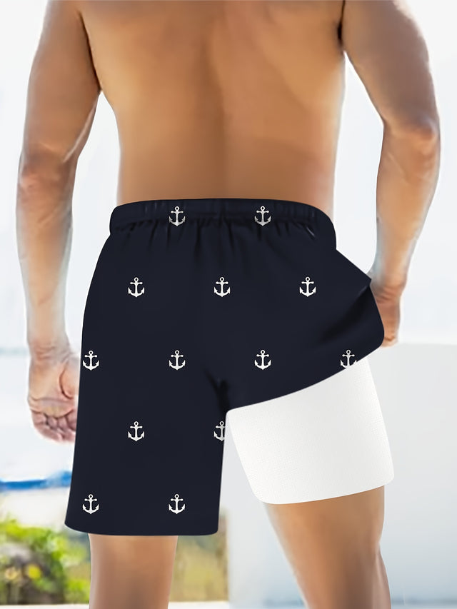 Men's Casual Double Layer Drawstring Swim Shorts