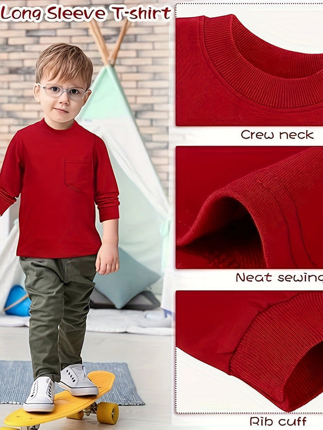 4 Pack Boy's Long Sleeve Cotton Pocket Shirt