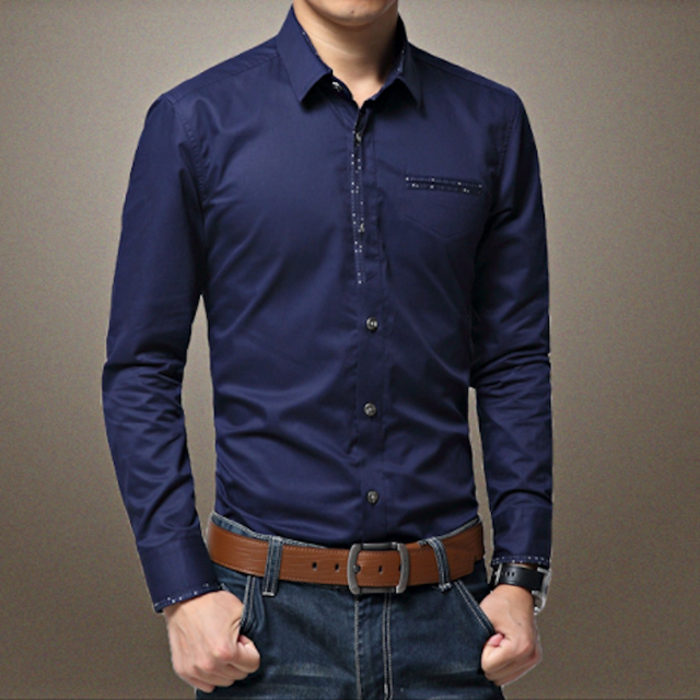 Mens Contrasting Pocket and Cuff Detailed Shirt