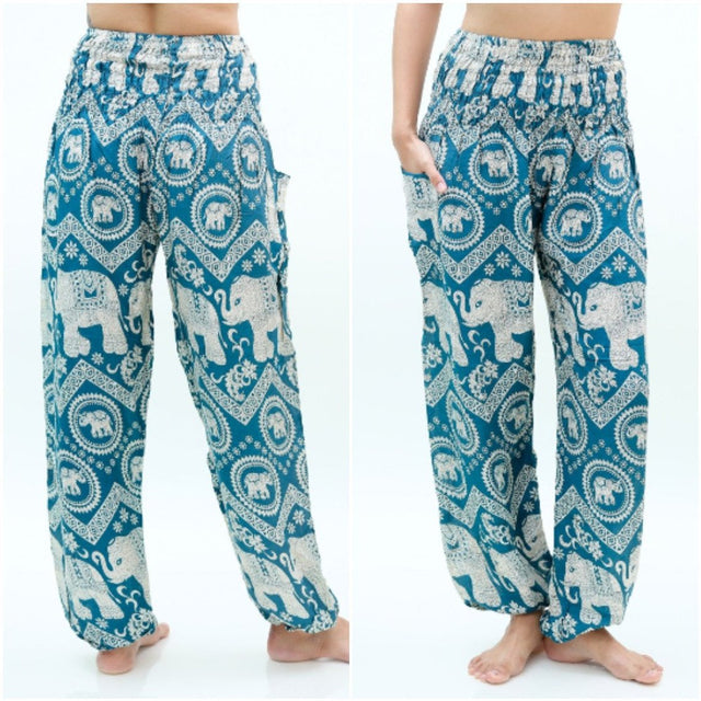 Teal Elephant Boho Pants