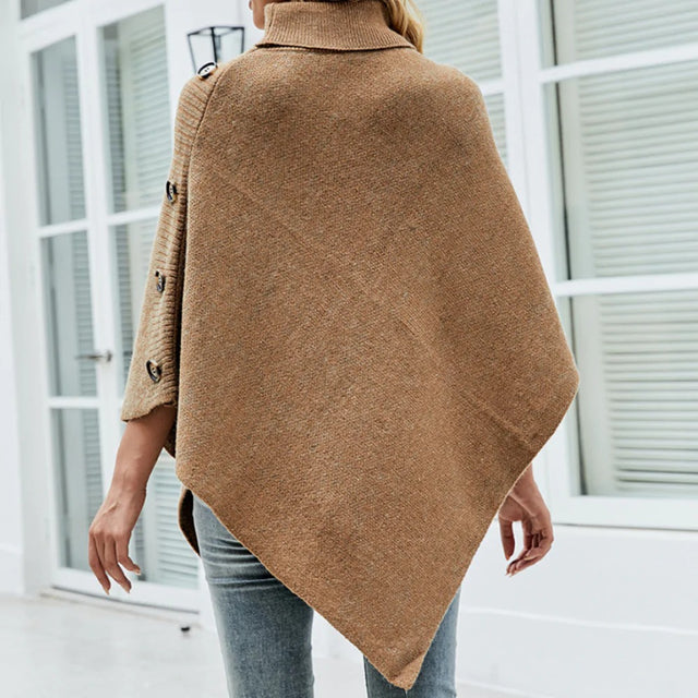 Womens Turtleneck Poncho With Side Buttons