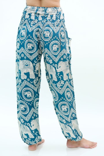 Teal Elephant Boho Pants