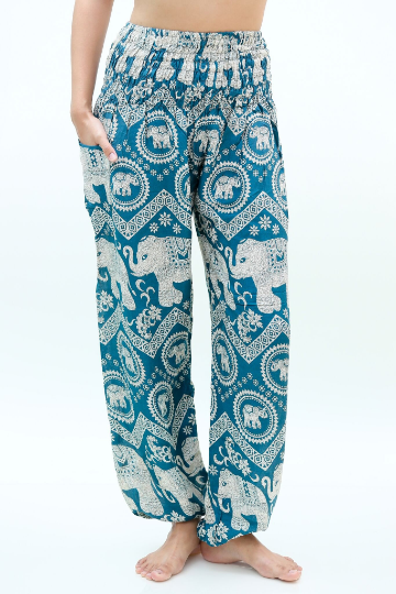 Teal Elephant Boho Pants