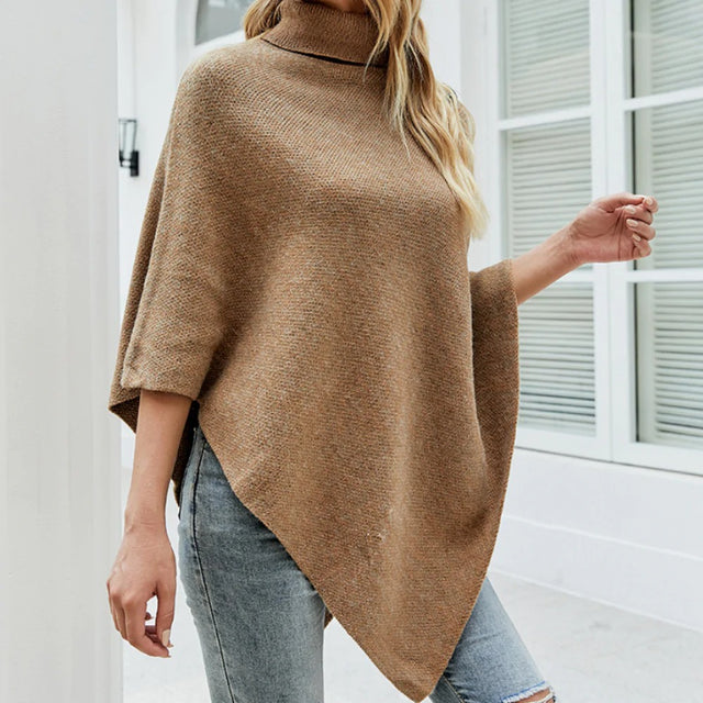 Womens Turtleneck Poncho With Side Buttons