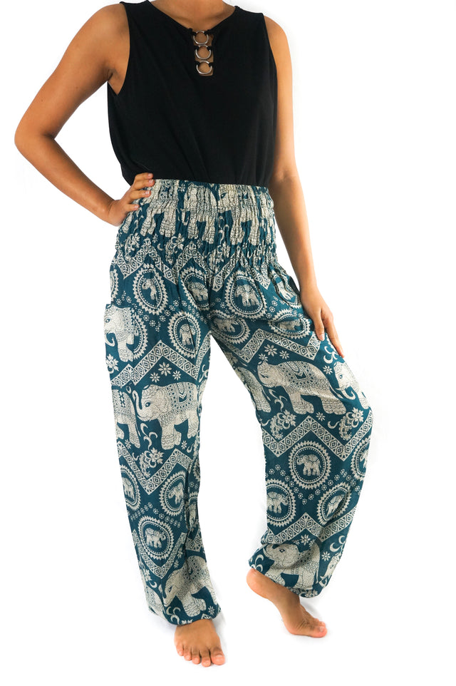 Teal Elephant Boho Pants