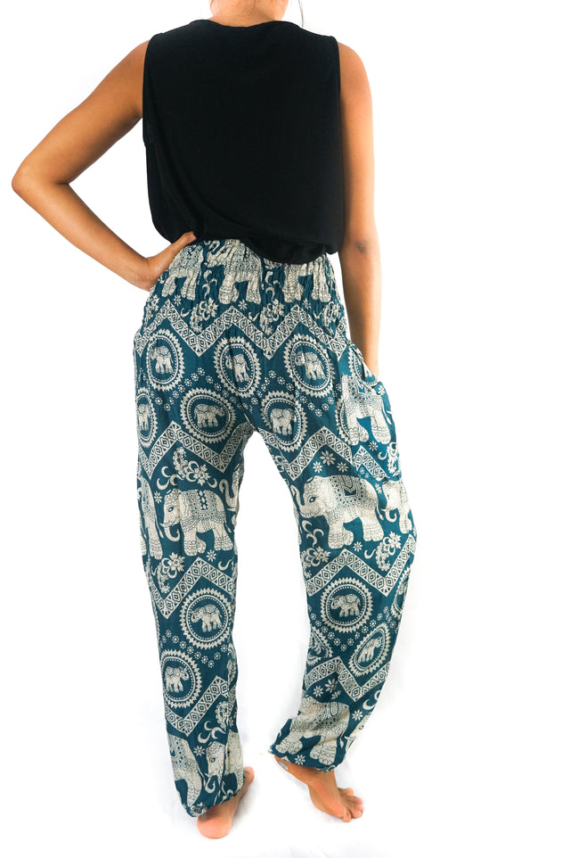 Teal Elephant Boho Pants