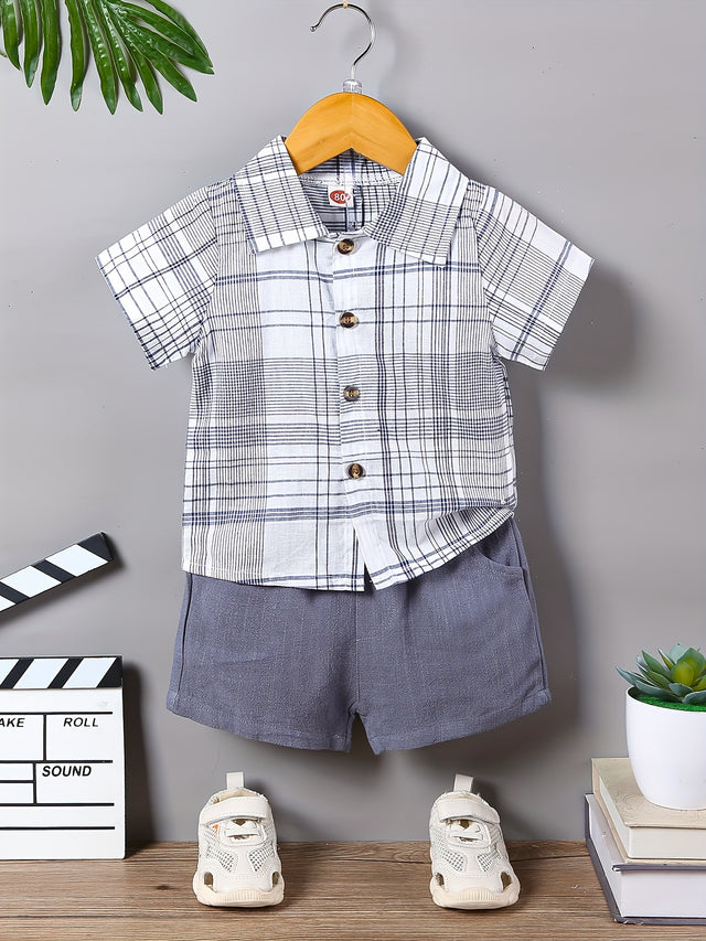 2pcs Infant & Toddler's Casual Plaid Outfit