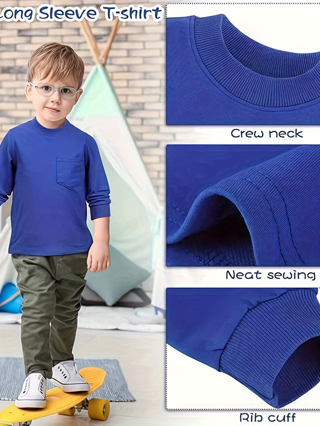 4 Pack Boy's Long Sleeve Cotton Pocket Shirt