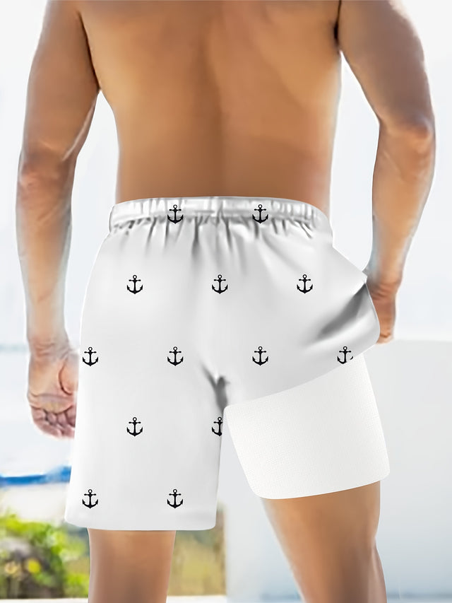 Men's Casual Double Layer Drawstring Swim Shorts