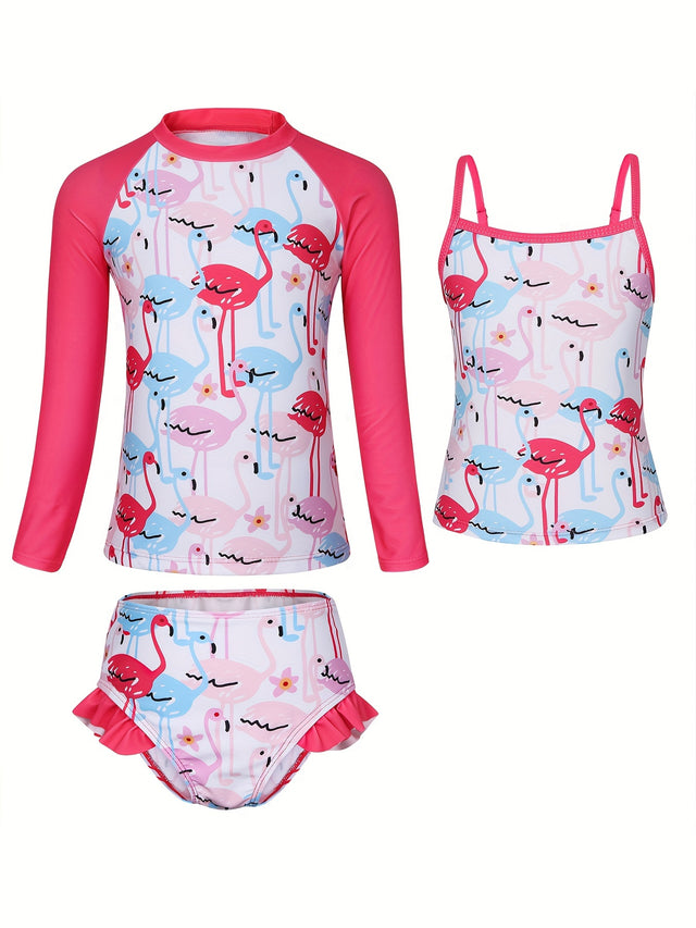 Girls Print Long Sleeve Swimwear 3-piece Set