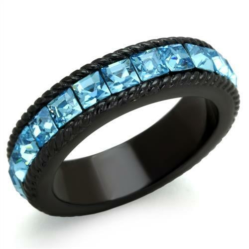 Black Stainless Steel Blue Crystal Ring