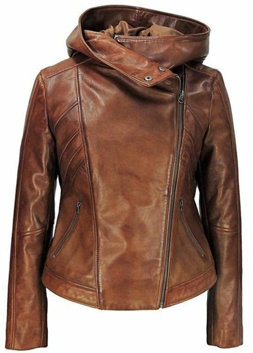 Women's Hooded Leather Jacket