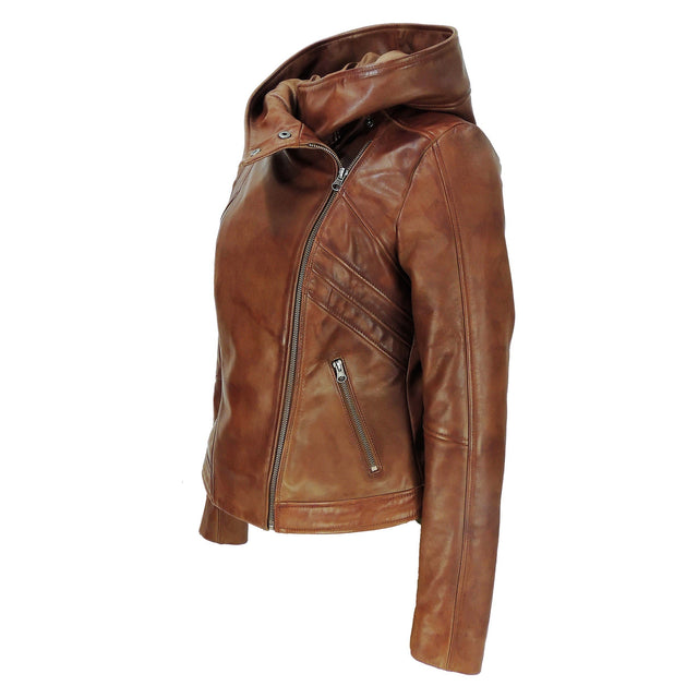 Women's Hooded Leather Jacket