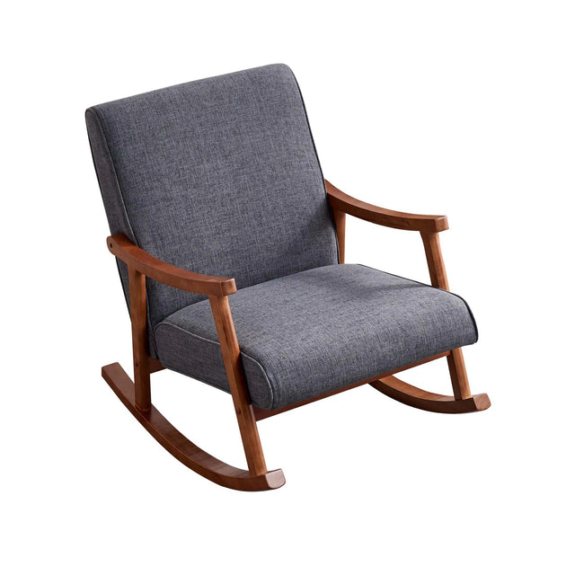 Wood Rocking Chair with Gray Fabric Cushions