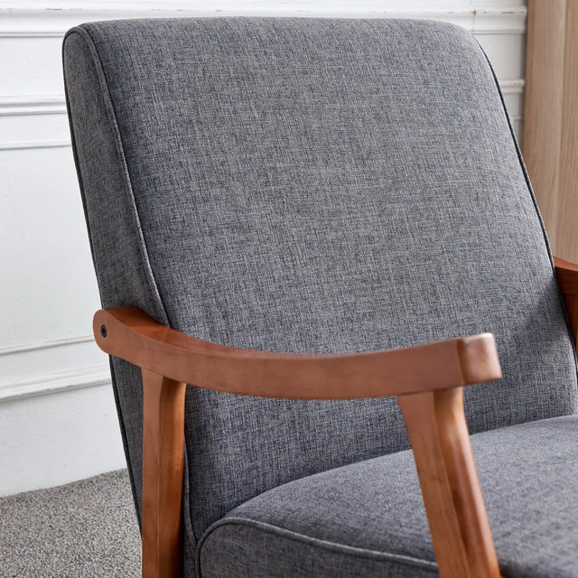 Wood Rocking Chair with Gray Fabric Cushions