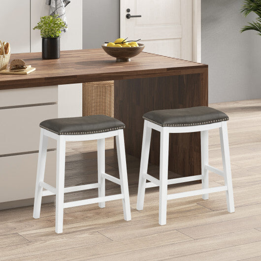 26 Inch Counter Height Bar Stools, Set of 2 with Upholstered Seat- Color: Gray