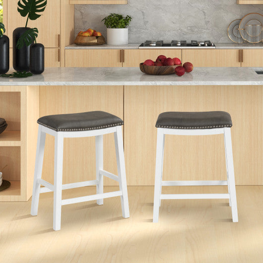 26 Inch Counter Height Bar Stools, Set of 2 with Upholstered Seat- Color: Gray