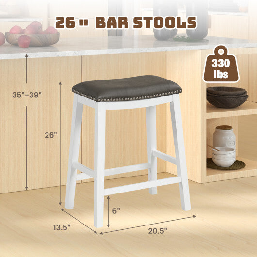 26 Inch Counter Height Bar Stools, Set of 2 with Upholstered Seat- Color: Gray